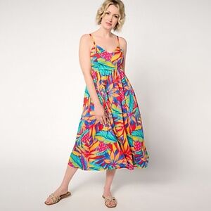 Destination 365 Petite XL Tropical Smocked Bodice Midi Sundress
